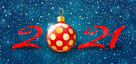 Merry Christmas and Happy New Year 2021 banner. Holiday vector illustration with snow background,...
