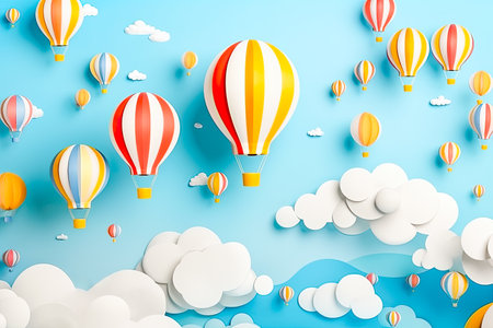 Paper art colorful balloons floating in airの素材