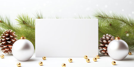 White blank mockup christmas card with christmas decorations and bokehの素材