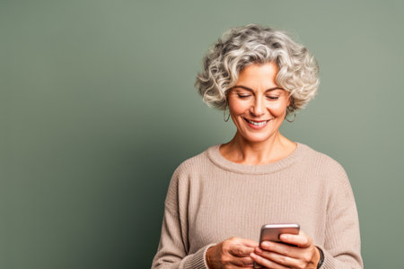 Middle aged woman using her smartphoneの素材