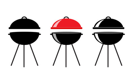 Set of barbecue grills icons with red and black lidsのイラスト素材