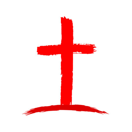 Red Christian cross painted with brush strokeのイラスト素材