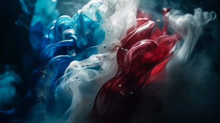 National flag of France in smoke on dark background. Generative AIの素材