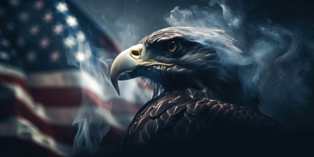 American eagle with USA flag in the smoke. Generative AIの素材