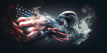 American eagle with USA flag in the smoke. Generative AIの素材
