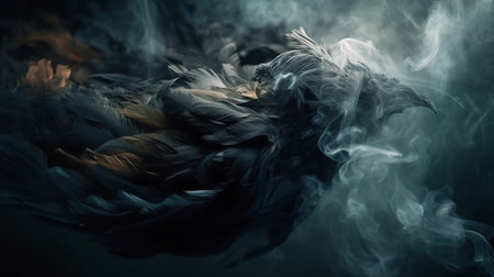 Beautiful abstract background with feathers and smoke. Generative AIの素材