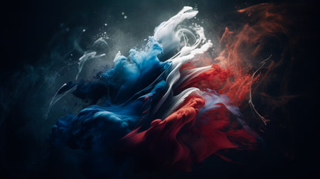 National flag of France in smoke on dark background. Generative AIの素材