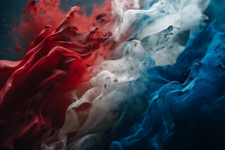 National flag of France in smoke on dark background. Generative AIの素材