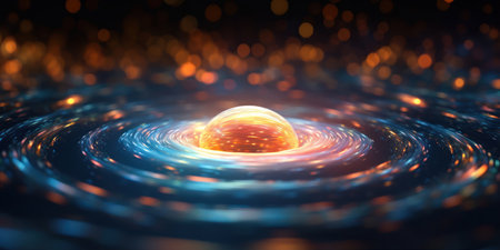 Abstract background of luminous swirling. Elegant glowing circle. Sparking particle. Space-tunnel. Glossy jellyfish. Colorful ellipsis. glint sphereの素材