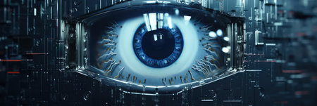 Cyber security concept with human eye in cyberspace 3D renderingの素材