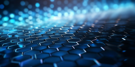 3d rendering of abstract digital technology background. High tech futuristic background with hexagonsの素材