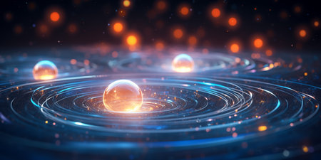 Futuristic technology wave background with glowing particlesの素材