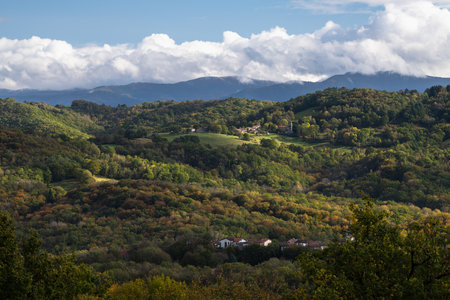 Beautiful autumn landscape in the AriÃ¨ge Pyrenees in south-west Franceの写真素材