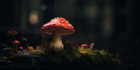 Amanita muscaria mushroom growing in the forest. Selective focus.の素材