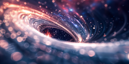 Futuristic technology swirl background design with lights and bokeh looks like galaxy in space.の素材