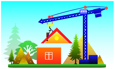 Crane builds a houseの写真素材