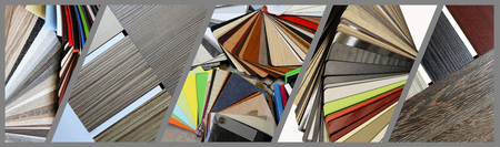 Color swatches of countertops and particle board.