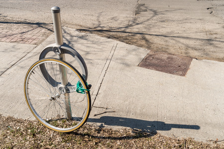 Bike theft with locked wheel in Ottawa, Canadaの写真素材