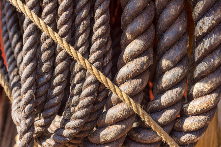 Nautical background. Closeup of boat ropes.の写真素材