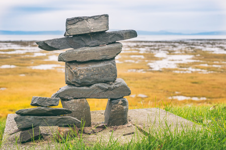 Stone stack in Kamouraska, Quebec, Canadaの写真素材