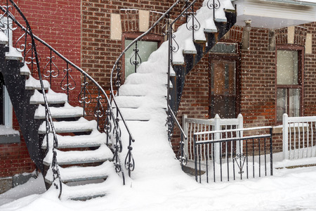 Staircases covered by snow In Montrealの写真素材