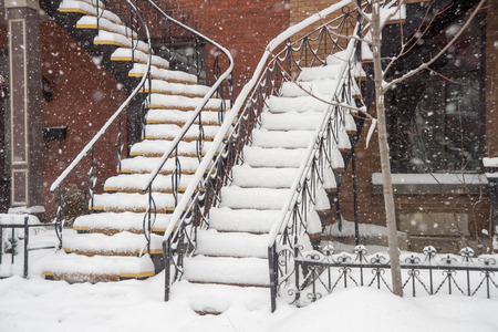 Staircases covered by snow In Montrealの写真素材