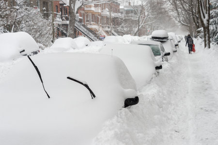 Montreal, CA - 15 March 2017: Powerful snow storm Stella pounds Montreal and leaves up to 60cm of snow.のeditorial素材