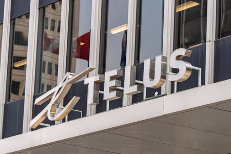 Montreal, CA - 3 September 2019: Telus sign on RenÃ© LÃ©vesque Boulevard.のeditorial素材