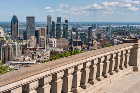 Montreal, 1 August 2019: Montreal skyline from Mont Royal Mountain in summertimeのeditorial素材