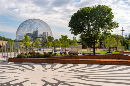 Montreal, Canada - 21 July 2019: Biosphere and newly renovated walkway in Parc Jean Drapeauのeditorial素材