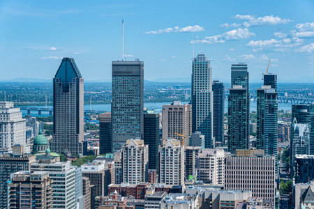 Montreal, 1 August 2019: Montreal skyline from Mont Royal Mountain in summertimeのeditorial素材