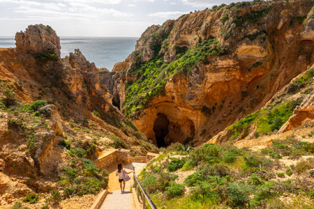 Lagos, Portugal - 6 March 2020: Tourist visiting Ponta da Piedadeのeditorial素材