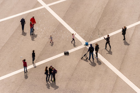 Lisbon, Portugal - 2 March 2020: People at the Praca do Comercio as seen from aboveのeditorial素材