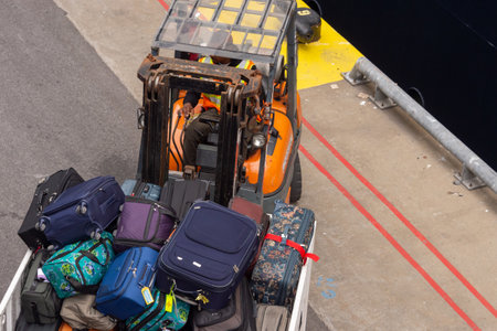 Montreal, CA - 7 September 2019: luggage  transport at Montreal Cruise Terminal.のeditorial素材
