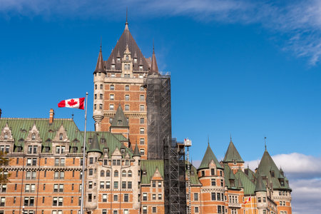 Quebec City, Canada - 4 October 2019: Renovation work being done at the Chateau Frontenacのeditorial素材
