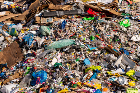 Montreal, CA - 19 October 2019: Huge load of used paper, cardboard and plastic at a recycling centerのeditorial素材