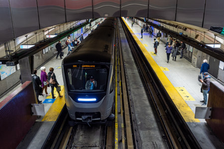 Montreal, CA - 15 October 2019: Top view of an Azur Subway train at Laurier Stationのeditorial素材
