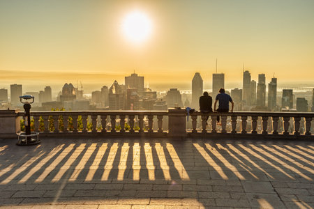 montreal, CA - 21 September 2019: Montreal Skyline from Kondiaronk Belvedere at sunriseのeditorial素材