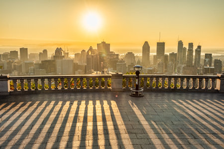 montreal, CA - 21 September 2019: Montreal Skyline from Kondiaronk Belvedere at sunriseのeditorial素材