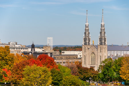 Ottawa, CA - 9 October 2019: Notre-Dame Cathedral Basilica in the Autumn Seasonのeditorial素材