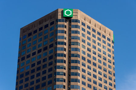 Montreal, CA - 15 October 2019: New Desjardins Logo at the top of the Complexe Desjardins building.