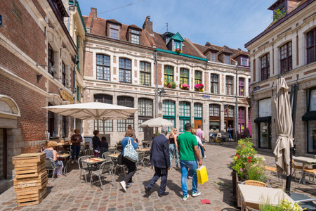 Lille, France - 15 June 2018: Paved square Place des oignons, located in the historical...