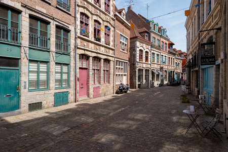 Lille, France - 15 June 2018: Paved street Rue des Vieux Murs, located in the historical neighbourhood Vieux Lilleのeditorial素材