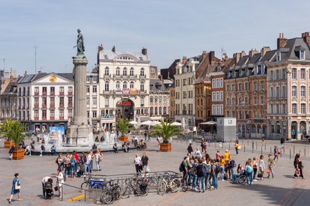 Lille, France - 15 June 2018: People walking in the place du General de Gaulle Square, also called Grand Place or Main Square.のeditorial素材