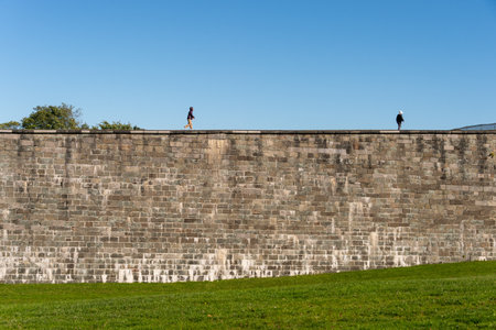 Quebec City, CA - 5 October 2019 - Tourists visiting Quebec City fortificationsのeditorial素材