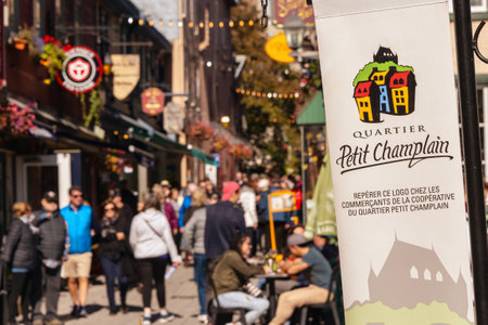 Quebec City, Canada - 5 October 2019: Petit Champlain street crowded with tourists in the Old Quebec City.のeditorial素材