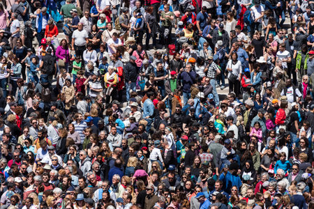 Montreal, CA - 20 May 2017: Crowd on Place des Arts attenting a street performanceのeditorial素材