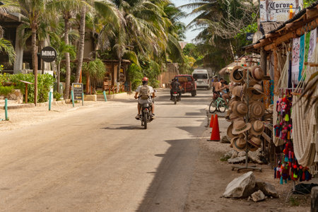 Tulum, Mexico - 14 August 2018: Traffic on Carretera Tulum Boca Paila road.のeditorial素材