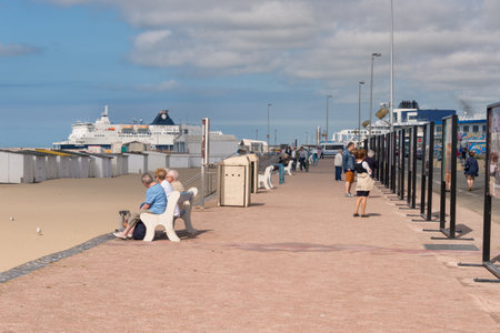 Calais, France - 19 June 2018: People walking along the seafront in the summertimeのeditorial素材