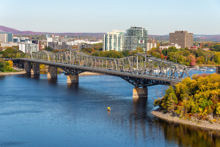 Ottawa, CA - 9 October 2019: Alexandra Bridge and Ottawa River in the autumn seasonのeditorial素材